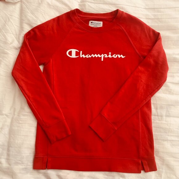 Champion bright red long sleeve sweatshirt Womens Small - Picture 1 of 8